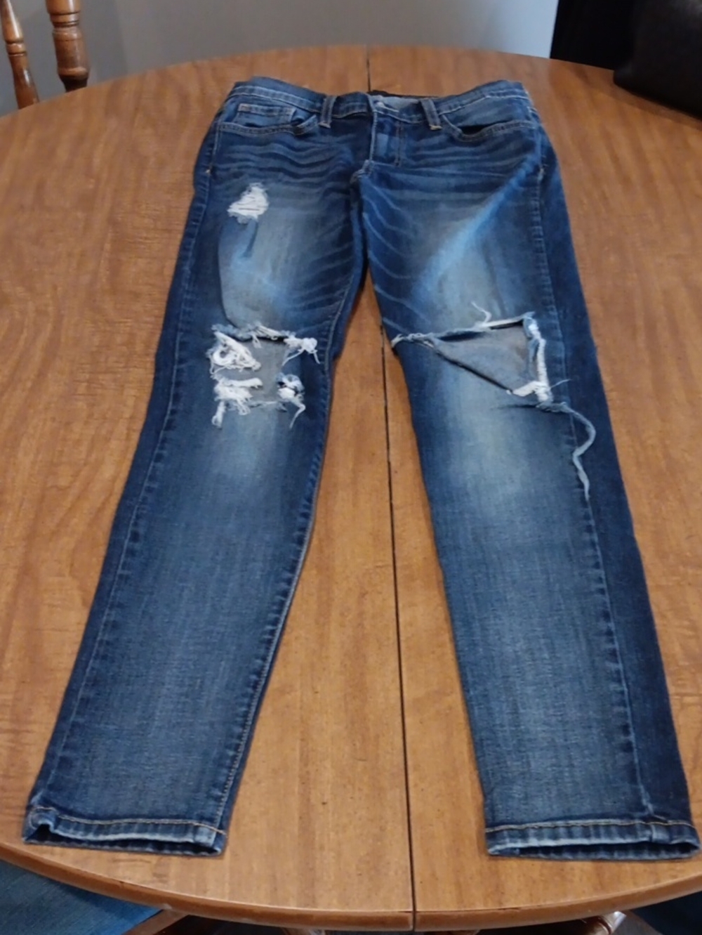 Womens Distressed Blue Slim Fit Jeans